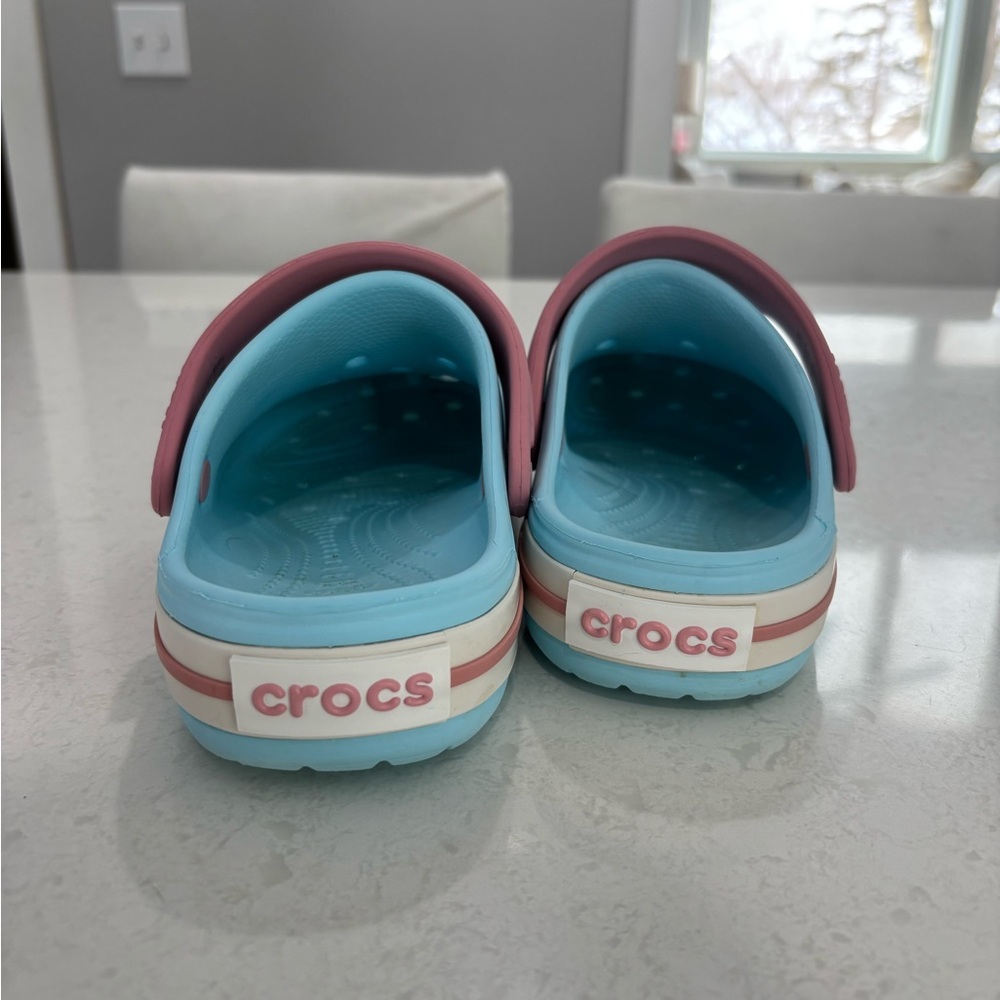 CROCS Kids Aqua Blue Pink Strap Clog Water Shoes - Picture 6 of 13